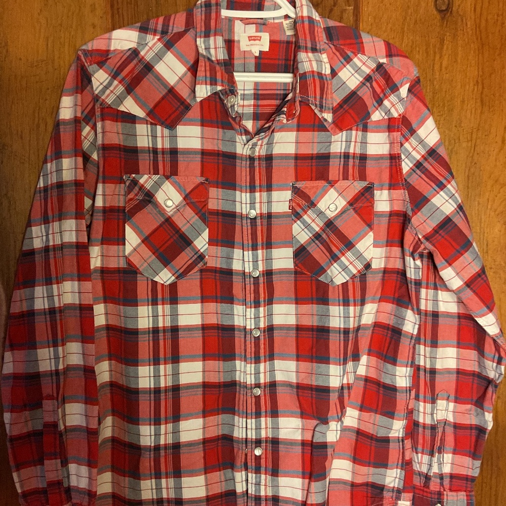 LEVIS WESTERN COWBOY RODEO TRUCKER Pearl SNAP UP SHIRT Mens LG Plaid